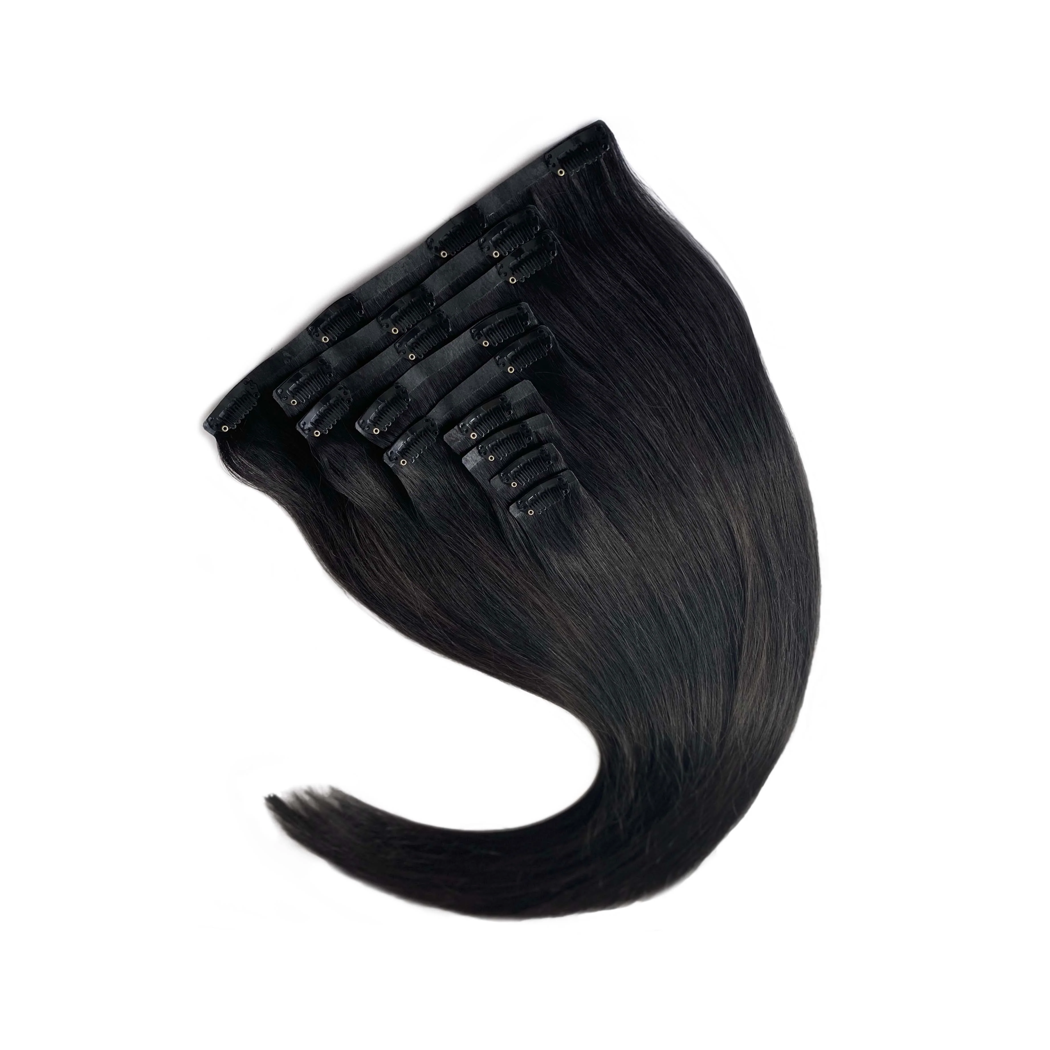 #1 Jet Black Seamless Clip in Hair Extensions - Image 4